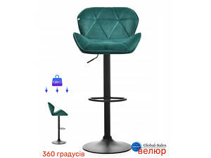 Барний стілець зі спинкою Bonro B-087 велюр зелене з чорною основою