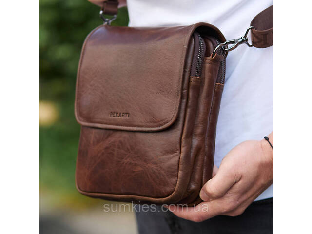 Барсетка з клапаном через плече 24х20х6, чоловіча сумка з гладкою шкірою Tiding Bag TD-81020 коричнева - Фото 2