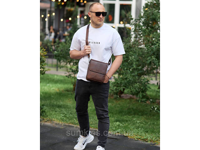 Барсетка з клапаном через плече 24х20х6, чоловіча сумка з гладкою шкірою Tiding Bag TD-81020 коричнева - Фото 9