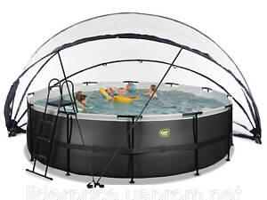Басейн великий каркасний EXIT з накриттям 427х122 см (пісочний фільтр), чорна шкіра, оригінал!