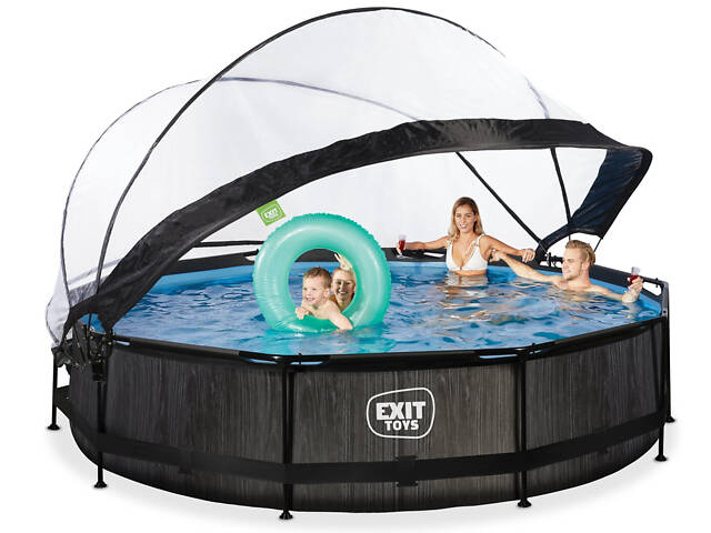 Бассейн круглый каркасный 360 х 76 см с куполом EXIT 'черное дерево', для детей, дачи - Фото 1