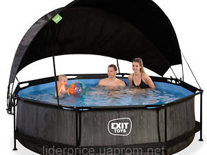 Бассейн круглый з навісом від сонця EXIT Чорне дерево 300 х 76 см, бумажный фильтр, оригінал!