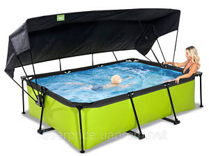 Басейн прямокутний з тентом EXIT лайм 220х150х65 см, паперовий фільтр, оригінал!!