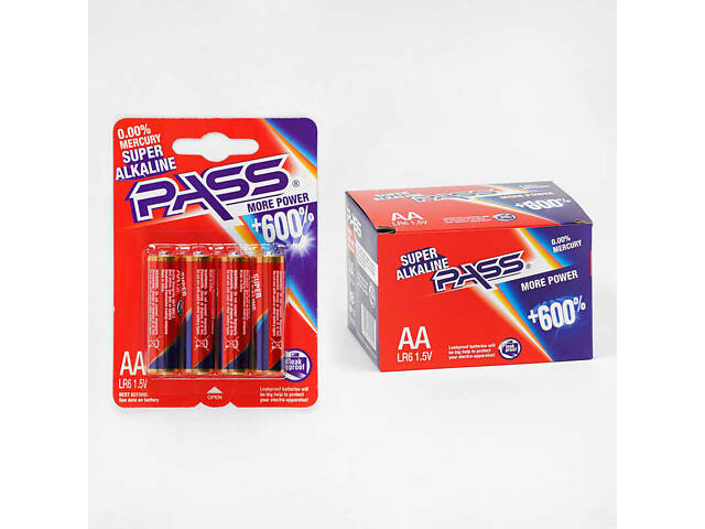 Батарейки 'PASS' C 56888 (20) Alcaline, пальчиковые, АА 1.5V, ЦЕНА ЗА 48 ШТУК В БЛОКЕ - Фото 1