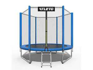 Батут детский с сеткой и лестницей 252 см Atleto синий