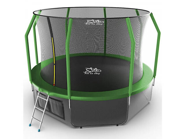 Батут FitToSky 183см с внутренной сеткой и лесенкой 36 пружын зелёный - Фото 1