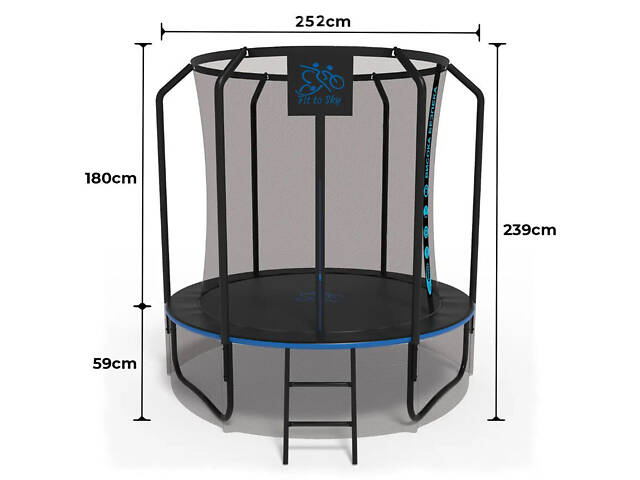 Батут FitToSky 252см Black Premium c сеткой и лесенкой 48 пружын - Фото 4