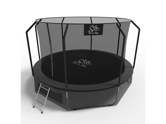 Батут FitToSky 252см с внутренной сеткой и лесенкой 48 пружын чёрный - Фото 2