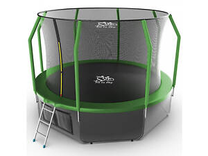 Батут FitToSky 252см с внутренной сеткой и лесенкой 48 пружын зелёный