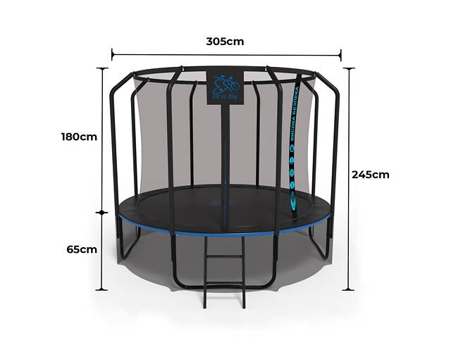 Батут FitToSky 312см Black Premium c сеткой и лесенкой 56 пружын - Фото 4