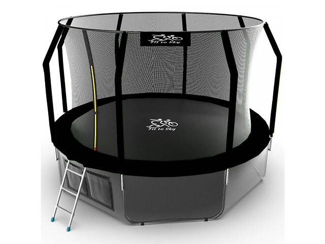 Батут FitToSky 312см с внутренной сеткой и лесенкой 60 пружын чёрный - Фото 1