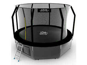Батут FitToSky 374см з внутрішньою сіткою та драбинкою чорний