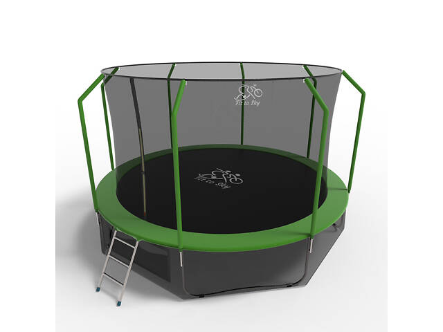 Батут FitToSky 374см с внутренной сеткой и лесенкой зелёный - Фото 2