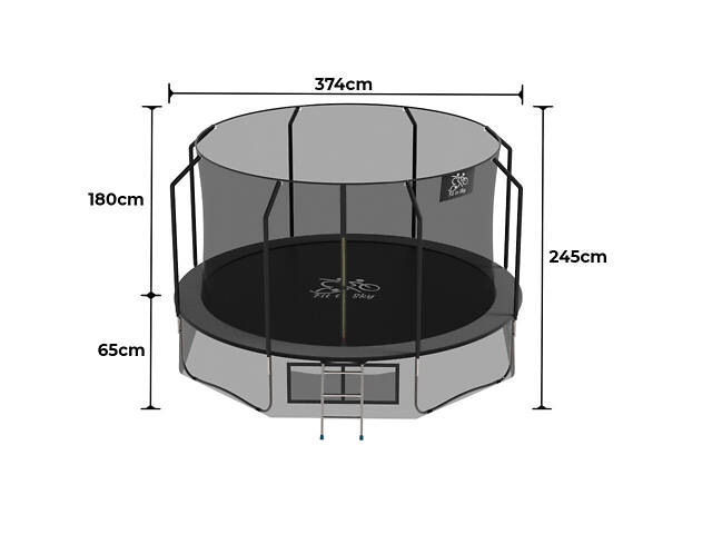 Батут FitToSky 374см с внутренной сеткой и лесенкой чёрный - Фото 9