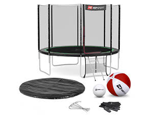 Батут Hop-Sport 10ft (305см) черно-зеленый с внешней сеткой (4 ноги)