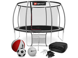 Батут Hop-Sport Premium 12ft (366см) черно-серый с внутренней сеткой.