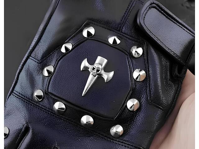 Шкіряні байкерські рукавички без пальців RESTEQ з заклепками — рукавички для мотоцикла, тренувань і стилю - Фото 4