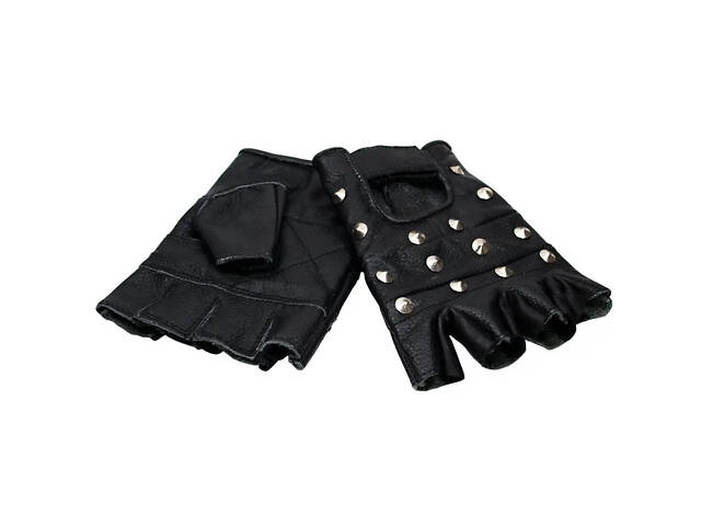 Байкерські шкіряні рукавички без пальців з натуральної шкіри, чорні, з липучкою, для мотоцикла та авто - Фото 2