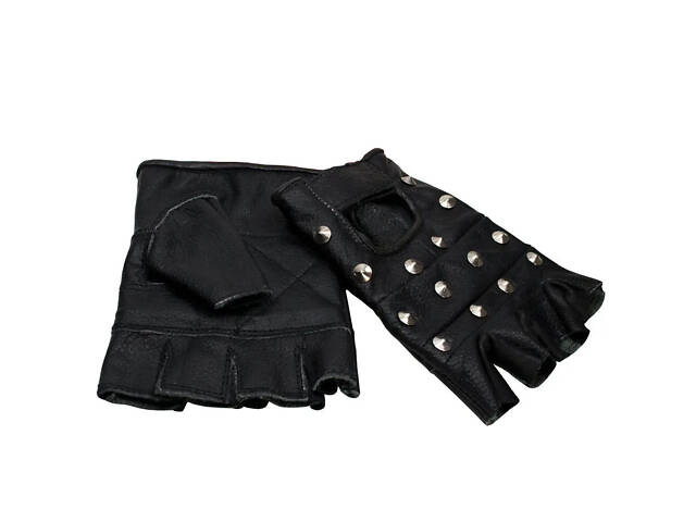 Байкерські шкіряні рукавички без пальців з натуральної шкіри, чорні, з липучкою, для мотоцикла та авто - Фото 3