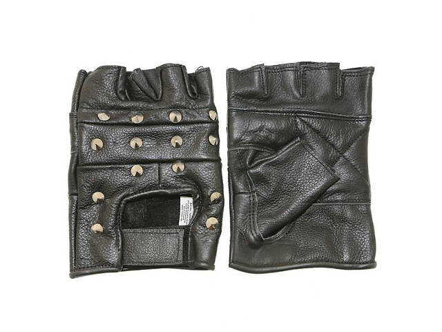 Байкерські шкіряні рукавички без пальців з натуральної шкіри, чорні, з липучкою, для мотоцикла та авто - Фото 4