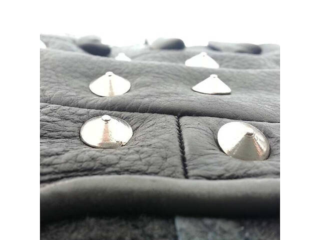 Байкерські шкіряні рукавички без пальців з натуральної шкіри, чорні, з липучкою, для мотоцикла та авто - Фото 6