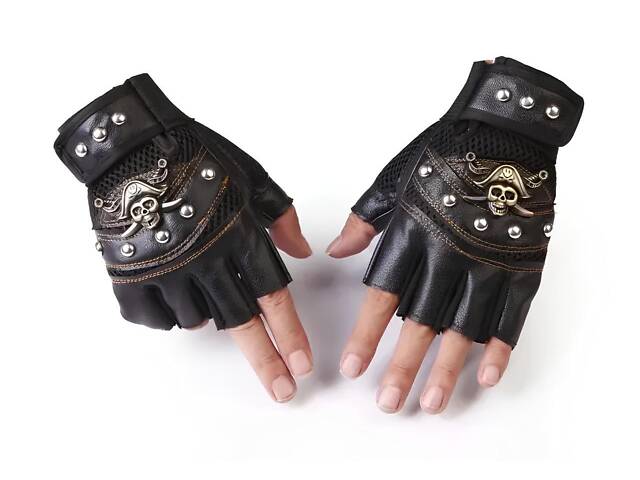 Байкерские перчатки RESTEQ из искусственной кожи без пальцев с заклепками — стильные перчатки для - Фото 1