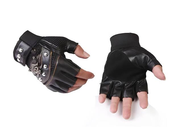 Байкерские перчатки RESTEQ из искусственной кожи без пальцев с заклепками — стильные перчатки для - Фото 2