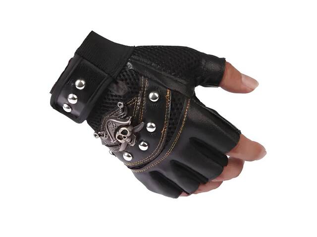 Байкерские перчатки RESTEQ из искусственной кожи без пальцев с заклепками — стильные перчатки для - Фото 3