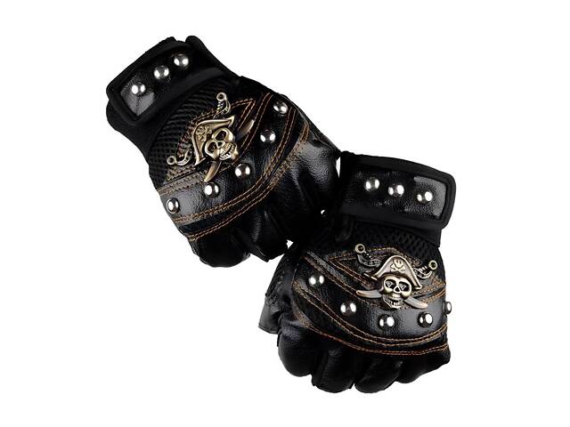 Байкерские перчатки RESTEQ из искусственной кожи без пальцев с заклепками — стильные перчатки для - Фото 4