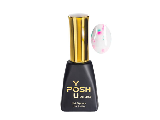 База для гель-лака камуфлирующая YouPOSH De luxe French Rubber Base № 87 Белый с малиновыми и зелёными хлопьями