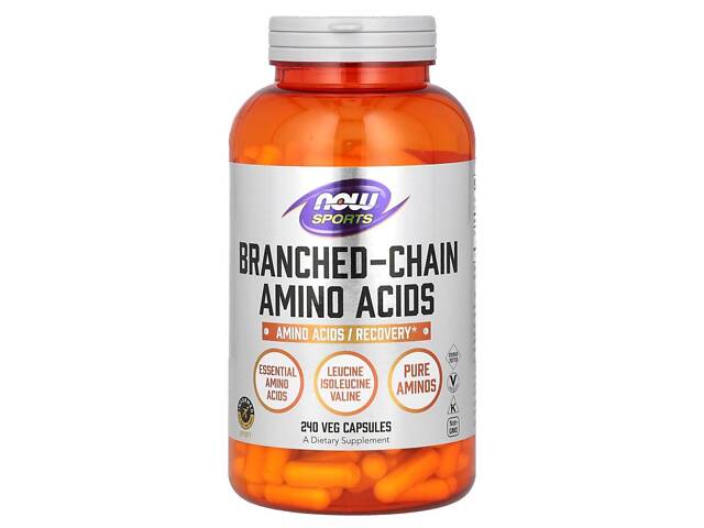 BCAA аминокислоты с разветвленной цепью, Amino Acids, Now Foods, Sports, 240 капсул - Фото 1