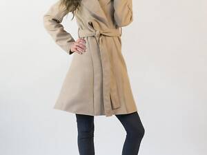 Бежеве пальто з кашеміру з широким відкидним коміром Подіум 21221-BEIGE XS Бежевий