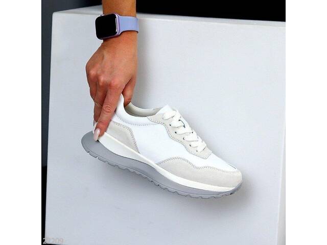 Белые кожаные женские кроссовки Grindi, кроссовки деми 36,37р код 22209 - Фото 3