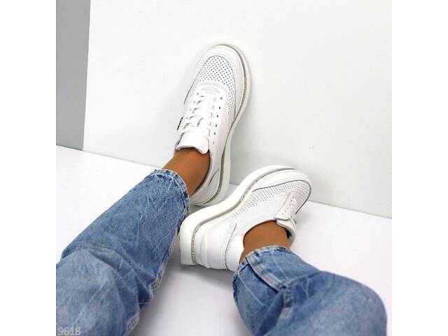 Білі шкіряні жіночі кросівки Rihi 36,38р код 9618 38, 24.5 - Фото 3