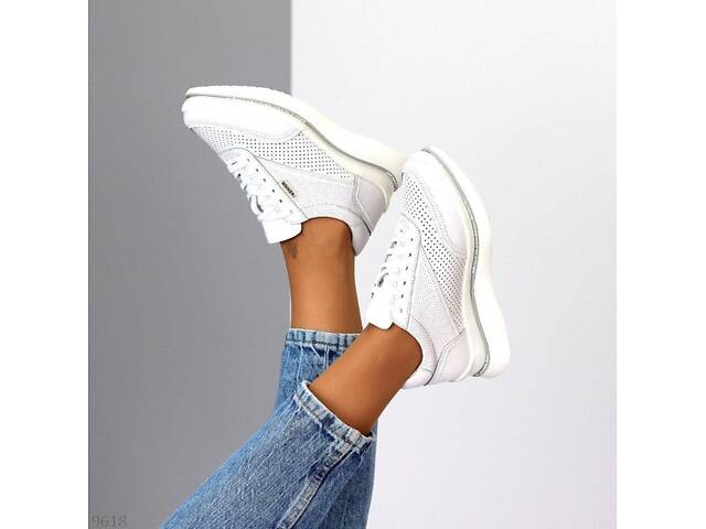 Білі шкіряні жіночі кросівки Rihi 36,38р код 9618 38, 24.5 - Фото 5