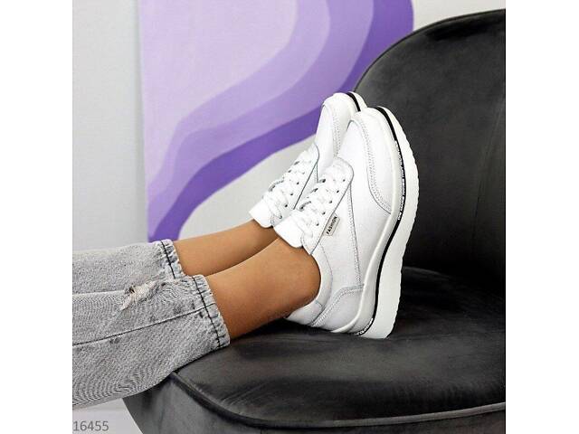 Белые кожаные женские кроссовки Tower 36-39р код 16455 36 - Фото 8