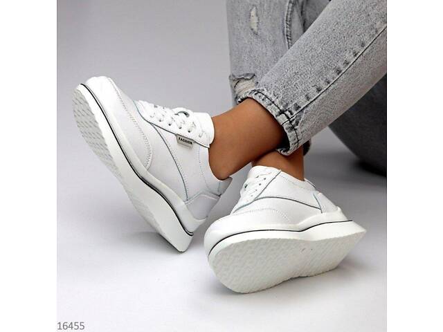 Белые кожаные женские кроссовки Tower 36-39р код 16455 36 - Фото 6