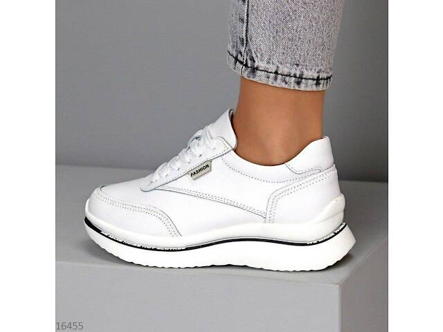 Белые кожаные женские кроссовки Tower 36-39р код 16455 36 - Фото 4