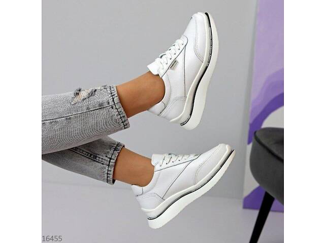 Белые кожаные женские кроссовки Tower 36-39р код 16455 36 - Фото 5
