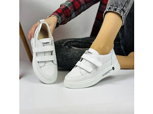 Білі шкіряні кеди на ліпучках, білі кросівки, кожаные кеди Mary 38-41р код 16939 39