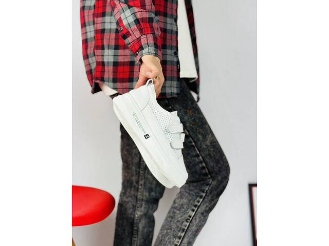 Білі шкіряні кеди на ліпучках, білі кросівки, кожаные кеди Mary 38,40,41р код 16939 - Фото 7