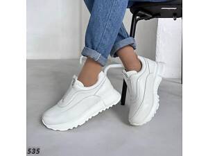 Білі шкіряні жіночі кросівки на резинці 37-41р код 535 37