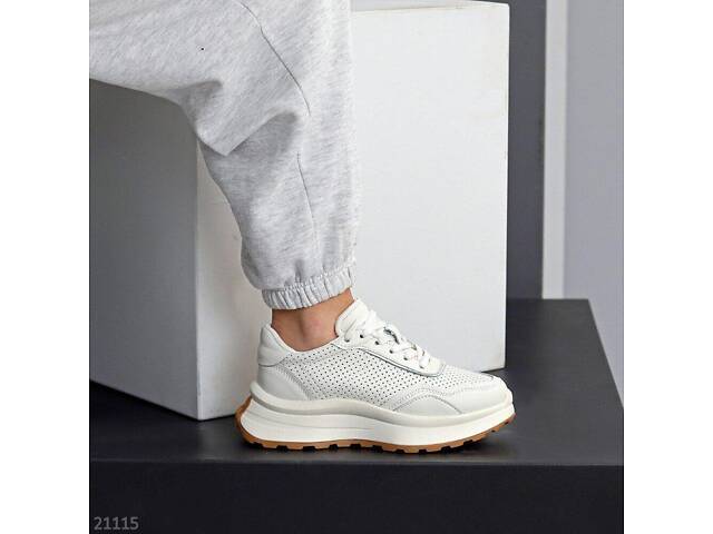 Білі шкіряні кросівки Riksi, наскрізна перфорація 36-40p код 21115 38 - Фото 8