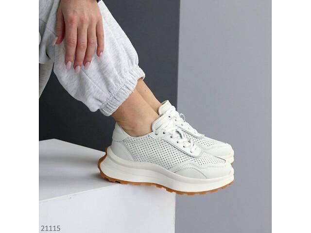 Білі шкіряні кросівки Riksi, наскрізна перфорація 36-40р код 21115 - Фото 1