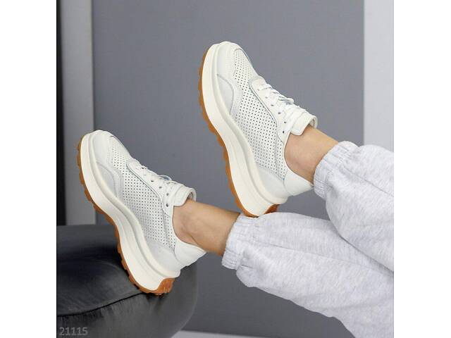 Білі шкіряні кросівки Riksi, наскрізна перфорація 36-40p код 21115 38 - Фото 9