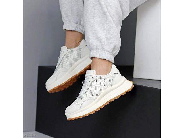 Білі шкіряні кросівки Riksi, наскрізна перфорація 36-40p код 21115 38 - Фото 2