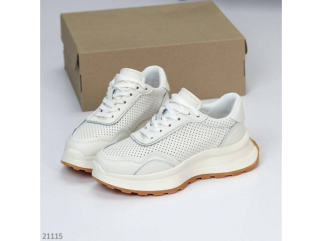 Білі шкіряні кросівки Riksi, наскрізна перфорація 36-40p код 21115 38 - Фото 3