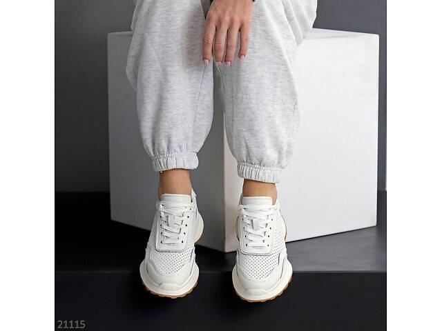 Білі шкіряні кросівки Riksi, наскрізна перфорація 36-40p код 21115 38 - Фото 10