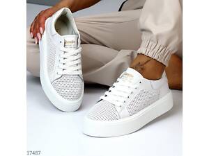 Білі перфоровані шкіряні кросівки Terra 36,38,40,41р код 17487 36, 23.5