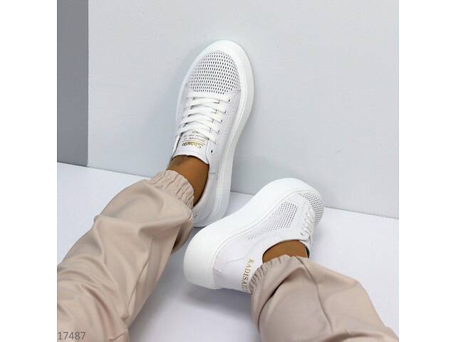 Білі перфоровані шкіряні кросівки Terra 38-40р код 17487 40, 25.5 - Фото 3